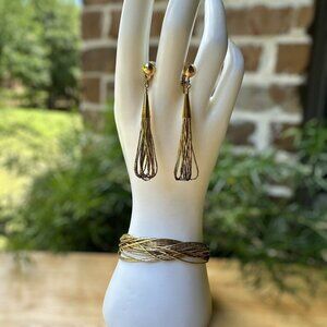 VTG Zuni Liquid Silver Gold Plated Bracelet + Earrings Stamped Sterling &‎ LC
